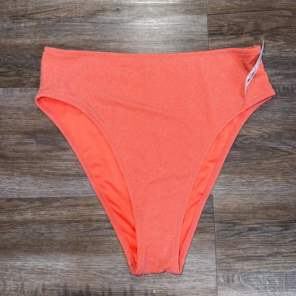 Victoria's Secret Bikini Bottom Womens L Coral Pink Swimwear Cheeky High Waist